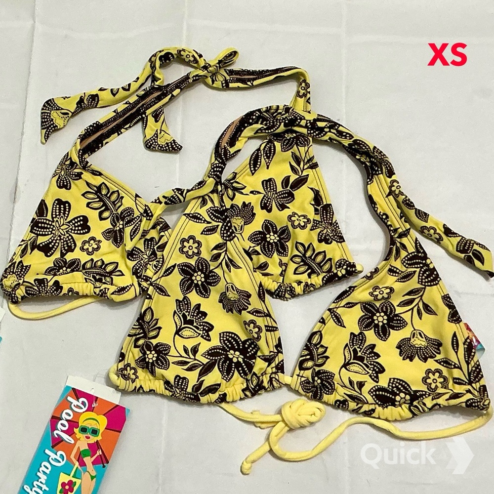 New Yellow Floral Triangle Halter Bikinis Tops - 2 pcs set